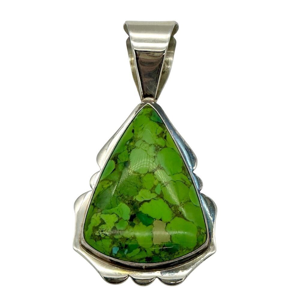 Jay King DTR Mine Find 925 Large Green Turquoise Pendant Necklace Silver Signed